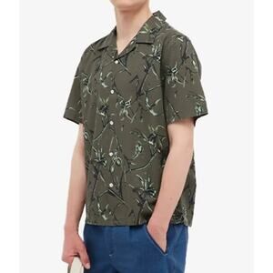 Rag & Bone New York Mens Avery Printed Vacation Shirt Army Floral 100% Cotton XS